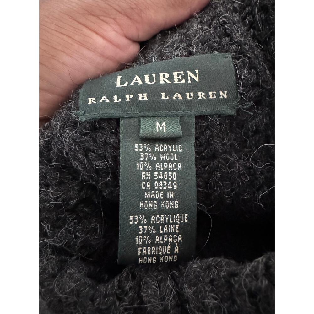 Lauren Ralph Lauren Alpaca Wool Blend Mock Neck  Chunky Sweater Gray Size M - Picture 3 of 5